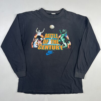 Vintage 90s Nike GODZILLA VS BARKLEY NBA Long Sleeve T Shirt Sz L-image