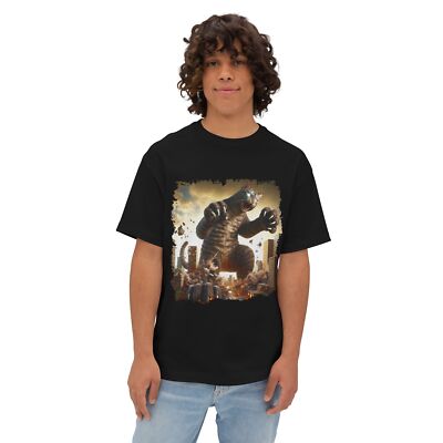 Godzilla Cat Funny Unisex Oversized Boxy Tee, Cat Lover Gift, Casual Wear-image