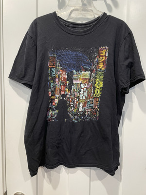 GODZILLA KAIJU CITY Mens Threadless Rare T-Shirt Sz Large Black Neon Anime “23”-image