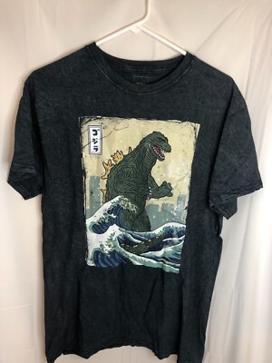 Godzilla The Great Wave mens tee t shirt graphic sz M dark gray-image