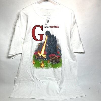 Authentic Godzilla G Is For Godzilla T Shirt Mens Size XL White  BNWT Grail-image