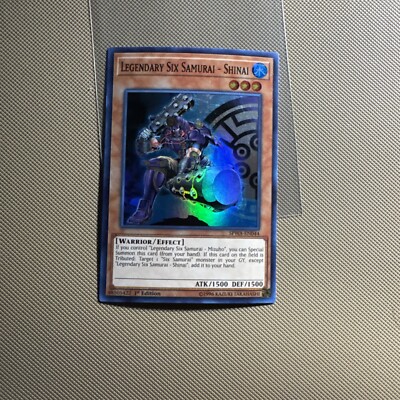 Yu-Gi-Oh! SUPER RARE HOLO CARD LEGENDARY SIX SAMURAI - SHINAI SPWA-EN044 1ST NM -image