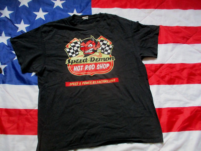CLASSIC Vintage fashion T SHIRT 1969 SPEED DEMON HOT ROD SHOP cafe racer BLACK X-image