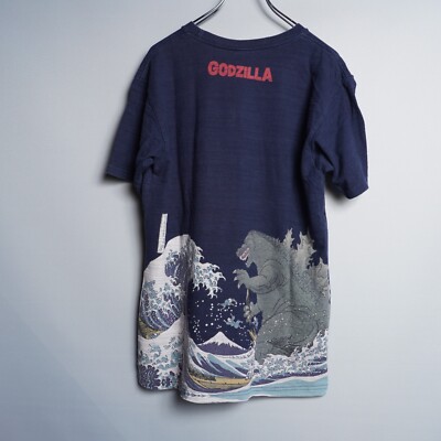 Godzilla x Ukiyo-e “Hokusai Katsuishika” Discharge printing T-shirt L-image