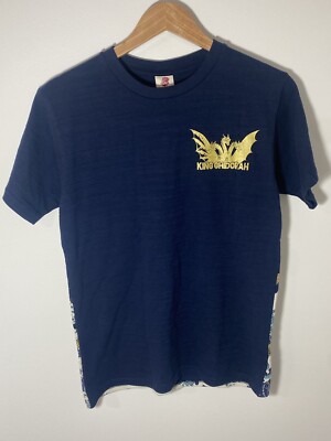 Godzilla T-shirt King Ghidorah Ukiyoe Japanese Traditional Blue BNWT Med Japan-image