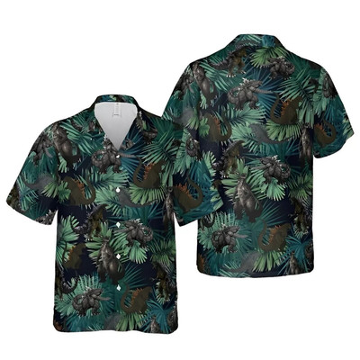 Godzilla Shirt Godzilla Hawaiian Shirt Godzilla Button Summer Beach Shirt S 5XL_-image