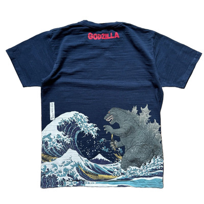 GODZILLA Toho Limited T-shirt Japanese Traditional Ukiyoe Print Navy Size L Rare-image