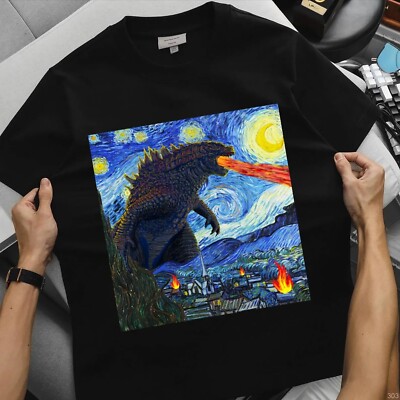 Godzilla Starry Night Van Gogh Art Classic Movie Monster Fans T-shirt-image