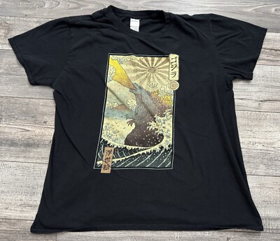 Godzilla Kaiju Shirt Mens Size Large Ocean Wave Japan Black Short Sleeve Tee-image
