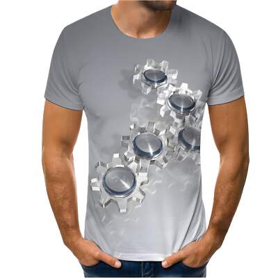 Men's Casual Abstract Print Short Sleeve T-Shirt with Round Neck and Loose Fit i-image