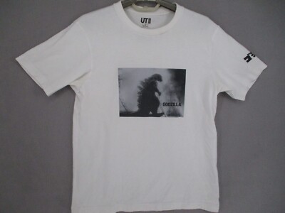 Godzilla Shirt Mens Small White Uniqlo Crew Neck Short Sleeve Japan Graphic Tee-image