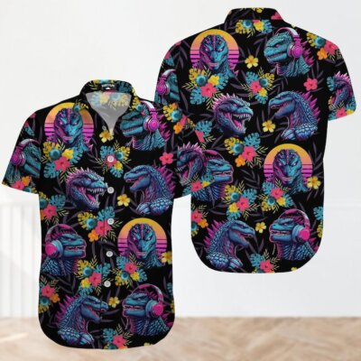 Godzilla Shirt, Godzilla Movie Button Shirt, Monster Hawaiian Shirt-image