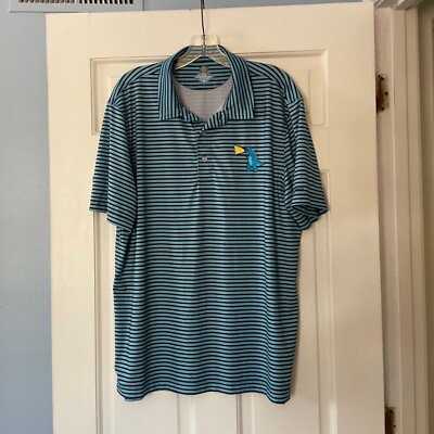 Chubbies The Fired Up Godzilla Polo Shirt Blue Stripe Stretch Performance Mens L-image