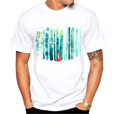 Men's Harajuku Style Printed Stripe Short Sleeve Shirt in White, Lightweight Pol-image