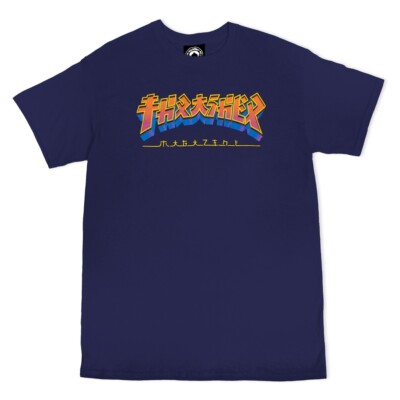 Thrasher Magazine GODZILLA BURST LOGO Skateboard T Shirt NAVY BLUE-image