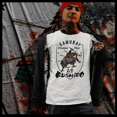 Samurai T-Shirt deadly warrior with sword Bushido Code Japanese Ronin bloodshed-image