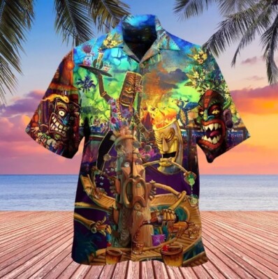 Tiki Hawaiian Shirt 3D Men Casual Aloha Summer Beach Button Down Holiday Party-image