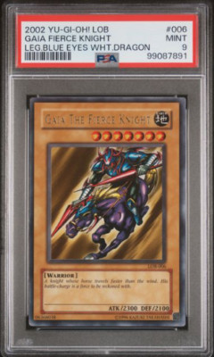 YUGIOH PSA 9 Gaia the Fierce Knight LOB-006 Ultra Rare Unlimited Original 2002-image