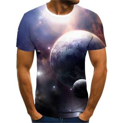 Colorful 3D Printed Short Sleeve T-shirt with Trendy Planet Pattern for Teenager-image