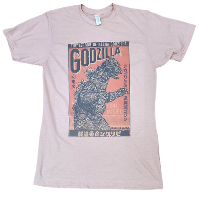T Shirt men's Vintage Godzilla Japanese Poster vintage peach color-image
