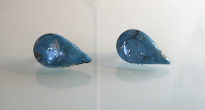 Silver tone faux turquoise teardrop, gold matrix polymer clay stud earrings 1