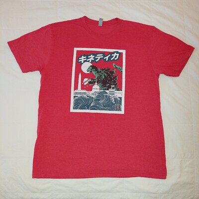 Godzilla Storms the Capital Kinetica T-Shirts Size Large Red w/ graphic print.-image