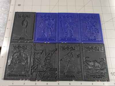 YU-GI-OH 8 PLASTIC CARDs 1996 BLUE BLACK LOT From the 2 inch PVC figure series-image