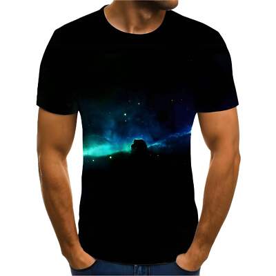 Men's 3D Sci-Fi Printed Short Sleeve T-Shirt for Teens, Casual Wear, Polyester F-image