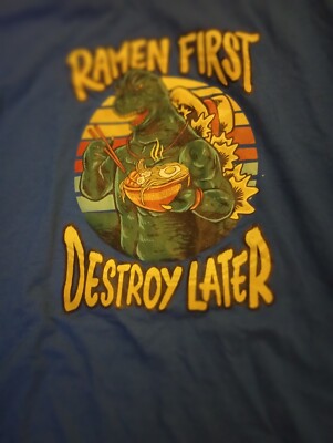 Godzilla Ramen First Destroy Later 2XL T-shirt Blue In Color-image