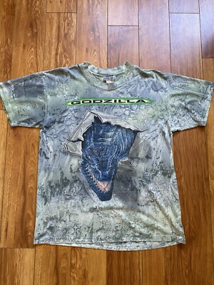 1998 Godzilla Movie AOP Break Through Single Stitch T-Shirt-image