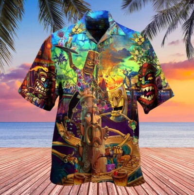Tiki Hawaiian Shirt 3D Men Casual Aloha Summer Beach Button Down Holiday Party-image