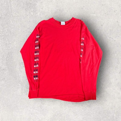 Vintage Nike 70s Nike Block Letters Rare Long Sleeve Shirt Size Large Red-image