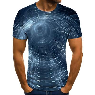 Men's 3D Space Tunnel Graphic T-shirt for Youth - Stylish and Trendy Polyester F-image