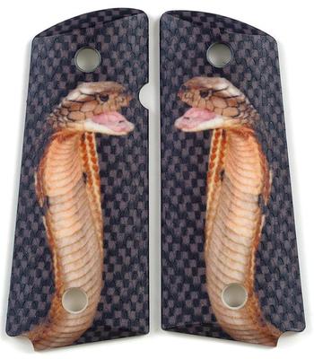 Cobra on Carbon Fiber Design Custom Compact Officer 1911 Grips-image