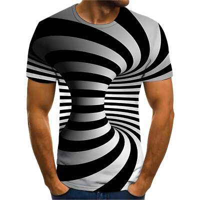 Black and White 3D Digital Print Vertigo T-shirt for Men - Short Sleeve Loose Fi-image