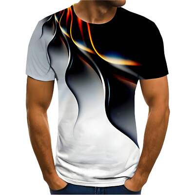 Men's 3D Color Changing Short Sleeve T-Shirt with Round Neck Polyester Fiber Cas-image