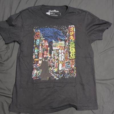 Threadless Men's T Shirt Size Medium Black With Godzilla Tokyo City Print Kooky-image