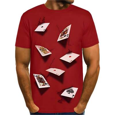 Men's 3D Digital Print Playing Cards Short Sleeve Round Neck T-Shirt, Loose Fit-image