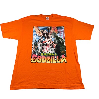 VTG NEW Godzilla Attacks Japan 2000 Y2K Men's 100% Cotton T-Shirt Orange • XL-image