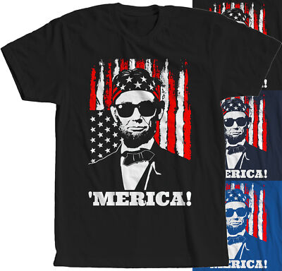 Abraham Lincoln Merica T-Shirt Memorial Day Patriotic 4th of July President  USA-image