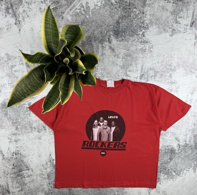 Vintage Levis Rockers Jeans 80S - 90S Red Baggy Oversized USA Jersey T Shirt Tee-image