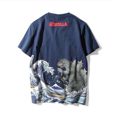 Godzilla T-shirt Ukiyoe Wave Print - Limited Edition - Navy Blue-image