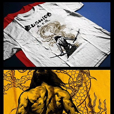 Samurai T-Shirt deadly warrior with sword Bushido Code Japanese katana Dragon-image