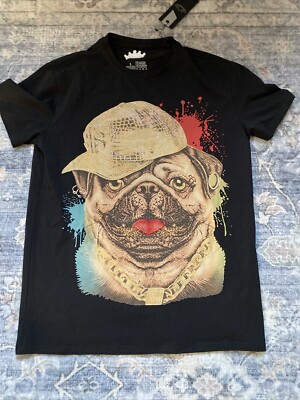 Heads or Tails embellished graphic Bulldog Swag Tshirt Sz L Slim Fit Unisex-image