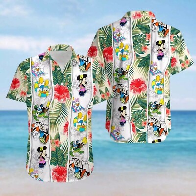 Mickey And Friends Aloha Summer Vacation Tropical Leaves Floral Hawaiian Shirt -image