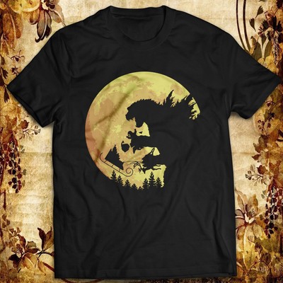 Crewneck Regular Fit Short Sleeve Cotton T-Shirt Merry Christmas Godzilla!-image