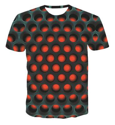 3D Printed Mesh T-Shirt for Leisure, Straight Fit Polyester Fiber Top Available-image