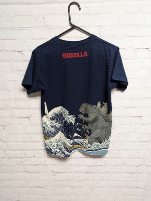 Godzilla x Ukiyoe Discharge Navy Blue T Shirt Great Waves Unisex S/M NWOT 111-image