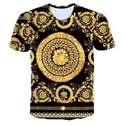 Men's Summer Striped Letter Print Short-sleeved Cotton T-shirt Casual Round Neck-image