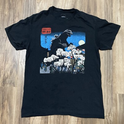 Godzilla Cherry Blossom Black Graphic Tshirt - Size Medium - HOLES-image